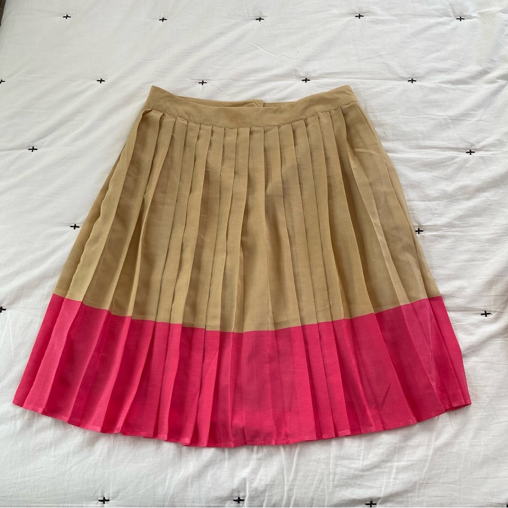 DownEast Pleated A-Line Length Lined Side Zip Skirt Size Medium Pink Tan